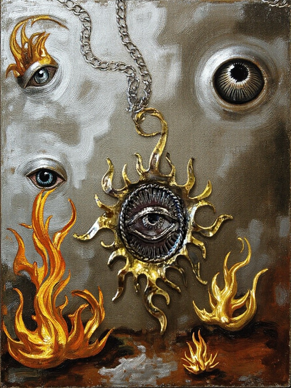 Metal Alloy and Stainless Steel All Seeing Eye with Artistic Sun Pendant - Picture 9 of 17
